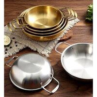 Chảo inox 2 quai đáy bầu, chảo ăn phong cách Hàn Quốc, chảo sâu lòng đa năng trang trí món ăn HXG (TV25)