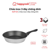 Chảo inox 3 đáy chống dính Teflon 24 cm, HAPPYCOOK