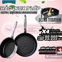 Chảo inox chống dính Titanium Sunhouse, size 18 - 22 - 26 cm. Dòng chảo cao cấp chống dính Ultra Titanium (ILAG Thụy Sĩ)