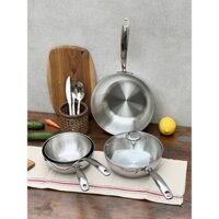 Chảo inox Kaiyo 3 lớp đúc nguyên khối, chảo sâu lòng có vung kính, chảo đúc nguyên khối kèm vung kính dùng được mọi bếp