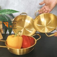 CHẢO INOX MẠ VÀNG phong cách SANG TRỌNG đựng thức ăn thịt nướng, hải sản hoặc decor trang trí các món Việt, Hàn món Thái