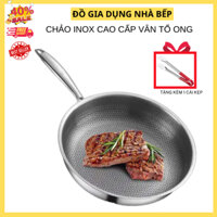 CHẢO INOX TỔ ONG TẶNG KẸP 28CM SWT-FWG28CM CHỐNG DÍNH ĐÚC NGUYÊN KHỐI CÁN INOX (KHÔNG NẮP)