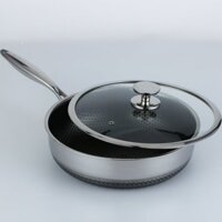 Chảo Inox Vân Tổ Ong 28cm - Chảo Chống Dính Inox 304, Phủ Sơn Teflon Chịu Nhiệt 400 Độ - Phù Hợp Bếp Hồng Ngoại/ Bếp Từ
