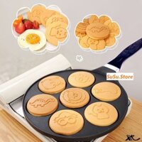 Chảo Làm Bánh Rán (Bánh Pancake), Chiên Trứng, Bánh Nướng 7 Lỗ Hình Thú, Chống Dính, Hiệu Dragon