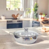 Chảo lẩu caro 3 đáy cao cấp Klins - Size 26cm/28cm/30cm-  Chảo inox đa năng, tay cầm chắc chắn.