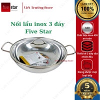 Chảo lẩu quai đũa 3 đáy Fivestar lòng nồi inox nắp kính 24,26,28,32 dùng được mọi loại bếp