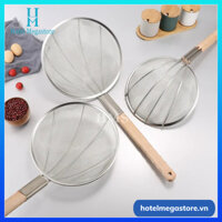 Chao lì vợt lưới inox cán gỗ size 26,28,30cm