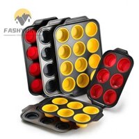 Chảo Muffin FASHYUNER, Khuôn Làm Bánh Cupcake Khung Kim Loại Silicon, Bánh Cupcake Chống Dính Có Thể Gập Lại Không Chứa BPA Chất Lượng Cao Để Nướng Bánh