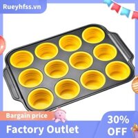 Chảo Muffin Silicon Có Khung Kim Loại, Khuôn Silicon Làm Cắn Trứng Làm Bánh, Chảo Cupcake 12 Kích Thước Thông Thường