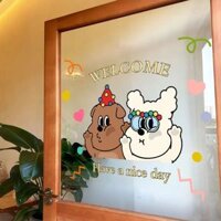 Chào mừng Dễ Thương Con Chó Con Họa Tiết Miếng Dán Bánh Cửa Hàng Trà Sữa Quán Cà Phê Cửa Sổ Kính Miếng Dán Cửa Phòng Ngủ Miếng Dán Tường