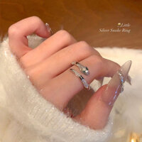 Chào mừng Năm Rắn ~ Nhẫn bạc nhỏ hình rắn bọc zircon sáng bóng, nhẫn cao cấp sang trọng cho phụ nữ, nhẫn ngón trỏ