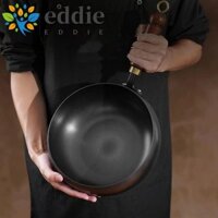 Chảo nấu ăn Trung Quốc EDIE, Chảo rán sắt không tráng chống dính, Chảo bụng lớn Tay cầm bằng gỗ 24cm Nồi súp đáy phẳng Nhà bếp