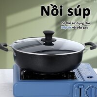 Chảo Nồi Đá Chống Dính Nắp Kính 30cm dùng nấu canh, nấu súp,nấu lẩu,bếp từ và bếp gas