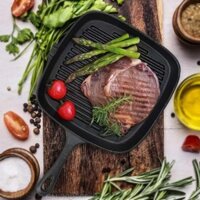 Chảo Nướng Chống Dính BBQ Bò Bít Tết BeefSteak Size 24/26cm Gang Đúc Nguyên Khối Dùng Được Bếp Từ