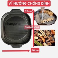 Chảo nướng chống dính dáng vuông size 30 có rãnh thoát dầu dùng bếp hồng ngoại bếp ga bếp than, LỖI 1 ĐỔI 1  KN SHOP