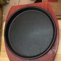 Chảo nướng gang đen tròn kèm đế gỗ 3 cỡ 20 cm 22 cm 24 cm trống dính cao cấp
