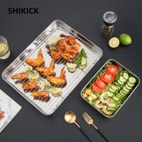 Chảo nướng SHIKICK, Dụng cụ nướng Khay BBQ hình chữ nhật, Lò nướng đĩa bảo quản thực phẩm chống dính bằng thép không gỉ 304