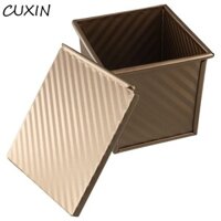 Chảo nướng sóng vuông CUXIN, Hộp bánh mì nướng viên bằng thép Carbon Champagne, DIY chống dính có nắp lò nướng khuôn bánh mì Mini