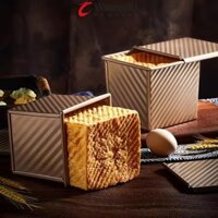 Chảo nướng sóng vuông WANGMCAI, Hộp bánh mì nướng viên chống dính Champagne, Dụng cụ nhà bếp Mini có nắp lò nướng khuôn bánh mì bằng thép Carbon