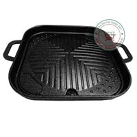 Chảo nướng thịt BBQ Hàn Quốc nhôm vuông quai lủng chống dính Huỳnh Anh 39x32 dùng bếp ga giá rẻ