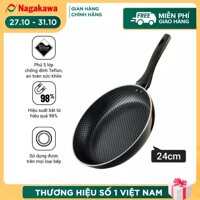 Chảo Rán Chống Dính Đáy Từ Nagakawa NAG2401 (24cm) phủ 5 lớp chống dính Teflon, tay cầm bằng nhựa Bakelite siêu bền