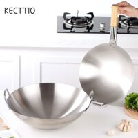 Chảo rán KECTTIO, Chảo inox chống dính tay cầm bằng gỗ, bền 24 / 26 / 28 / 30cm Bếp Gas được đánh bóng không tráng đánh bóng