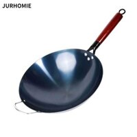 Chảo sắt gia vị Trung Quốc JURHOMIE, có tay cầm bằng gỗ bằng tai Nồi gang, Bếp Gas chống dính dày 30-42cm