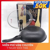 Chảo Sâu Lòng Chống Dính Vân Đá Coopia Hàn Quốc Có Nắp Kính Size 30cm - Tặng Kèm Thìa Gỗ