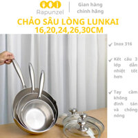 Chảo sâu lòng LUNKAI 16,20,24,26,30cm, chảo inox sâu lòng, chảo kèm vung kính, chảo inox chống dính