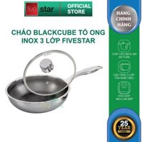 Chảo sâu lòng tổ ong 3 lớp đáy liền inox 304 Blackcube FiveStar Plus nắp kính  24cm  26cm  28cm , dùng được bếp từ - chảo và nắp 16cm