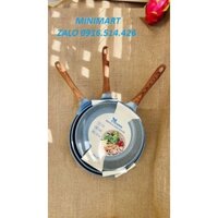 Chảo sứ ceramic ECORAMIC đáy từ vân đá chống dính 22 24 26 28 cán gỗ chịu nhiệt chảo gốm sứ