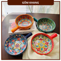 Chảo sứ tô sứ tròn có tay cầm Chảo Béo decor bàn ăn trang trí món ăn gốm sứ cao cấp