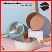 Chảo Vân Đá Chống Dính Bếp Từ Kiểu Dáng Hàn Quốc Xinh Xắn Chảo Sâu Lòng Cao Cấp Có Tay Cầm Cán Gỗ Chống Bỏng Size 18 Cm