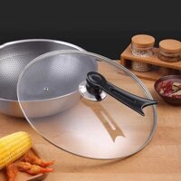 Chảo Vung Kính Sâu Lòng Chống Dính Tuyệt Đối Với Vung Kính Cường Lực. Sản Phẩm Tặng Kèm Muỗng Xào Cao Cấp