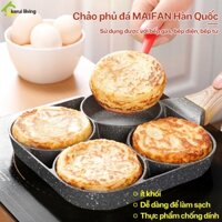 Chảo vuông 4 ngăn chốg dính BUNA chiên trứg,làm báh phủ vân đá Maifan thích hợp cho bếp từ,gas,điện