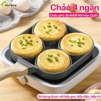 Chảo vuông 4 ngăn chống dính SALAY chiên trứng, làm bánh phủ vân đá Maifan thích hợp cho bếp từ, gas
