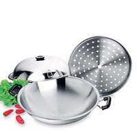 Chảo Wok Zebra có vĩ hấp 38cm- 176201. inox 304-Nhập khẩu Thái Lan