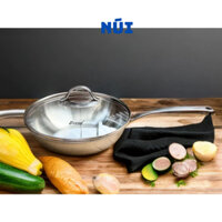 Chảo Xào Sâu Lòng Bossd inox Cao Cấp 18/10 Đúc liền 3 lớp đáy size 20,24 Có Nắp Vung Kính, Chảo Xào Bếp Từ