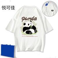 Chaodushi Style Yuekejia Áo thun in hình gấu trúc hoạt hình ngắn tay 2023 Cặp đôi nam và nữ Pure Cot