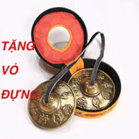Chập Cheng-Chũm Chọe - Chuông Đồng Tingsha Tây Tạng bát cát tường để thiền , yoga tặng túi gấm