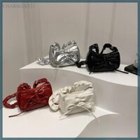 Char Túi đeo vai chi tiết Pleat hợp thời trang có nơ đeo chéo hình lưỡi liềm thông thường dành cho nữ