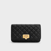 CHARLES&CNK KEITH Túi đeo chéo nữ Cnk22 Túi trần ô trám khoá gập size 20cm hàng đẹp ảnh thật