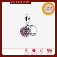 [Charm bạc 925 cao cấp] Charm treo lông vũ mặt tròn đá hồng tím- Mã sản phẩm VENUSN1