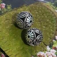 Charm bạc 925 xi đen khắc kinh phật 12mm