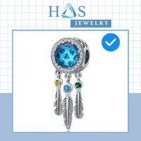 Charm bạc H.A.S hình dreamcatcher đính đá màu xanh - Hạt charm bạc thời trang