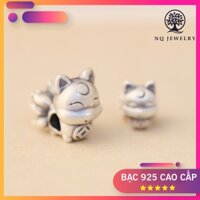 Charm bạc hồ ly 9 đuôi xỏ ngang (bạc thái)