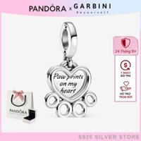 Charm bạc S925 Pandora Hearts & Paw Print Dangle Charm Women's trái tim tình yêu Charm 1355 Gia Đình