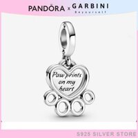 Charm bạc S925 Pandora Hearts & Paw Print Dangle Charm Women's trái tim tình yêu Charm 1355 - Garbini