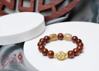 Charm bạc xi Vàng 18K mix Vòng Nam Thạch Anh Tóc Nâu và lu thống Thạch Anh Tóc Vàng