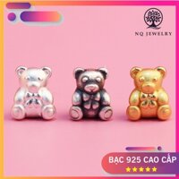 Charm bạc xỏ ngang gấu đáng yêu